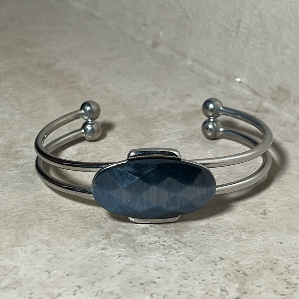 Faceted gray stone metal cuff bracelet